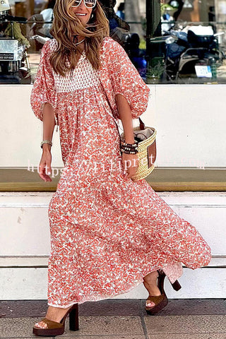 Boheme Lifestyle Printed Puff Sleeve Loose Maxi Dress