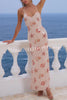 Beach Club Sequin Unique Print Open Back Stretch Maxi Dress