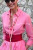 Sunset and City Linen Blend Gradient Print Wide Belt Pocketed Shirt Midi Dress