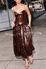 Enchanted Night Sequin Low-cut Corset Balloon Hem Slip Midi Dress
