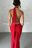 Grecian Inspired One Shoulder Side Metal Circle Design Backless Stretch Maxi Dress
