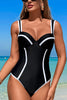 Fashionable Contrast Patchwork Stretch One-piece Swimsuit