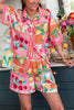 Colorful Fruits Linen Blend Unique Print Loose Shirt and Elastic Waist Pocketed Shorts Set