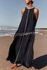 Palos Satin Navy with White Contrast Piping Pocketed A-line Maxi Dress