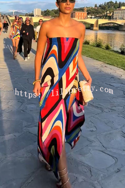 Kennedy Unique Print Off Shoulder Side Slit H-line Maxi Dress