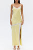 Sweet Trend Satin Lace Trim V-neck Slit Slip Maxi Dress