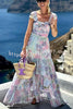 Santorini Pastels Printed Flower Pendant Ruched Layered Maxi Dress
