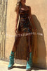 Gypsy Style Unique Print Cowl Neck Back Lace-up Slit Midi Dress