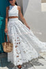 Next Trip Floral Embroidery Crochet Lace Elastic Waist Pocket Maxi Skirt