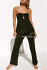Vacation Day To Night Textured Lace-up Elastic Waist Backless Loose Jumpsuit