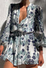 Lilianna Unique Floral Print Button Balloon Sleeve Tiered Loose Mini Dress