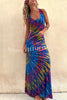 Coastal Crush Tie-dye Print Back Lace-up Stretch Maxi Dress