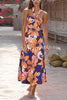 Bohemian Printed Gathered Halterneck Maxi Dress