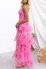 Elinor Chiffon Floral Print Elastic Back Lace-up Ruffle Maxi Dress