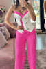 Casual British Style Solid Buttons Contrast V Neck Sleeveless Two Pieces