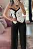 Casual British Style Solid Buttons Contrast V Neck Sleeveless Two Pieces