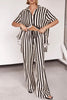 Casual Daily Striped Print Contrast Turndown Collar Short Sleeve Two Pieces