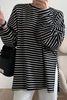 Casual Daily Striped Print Slit Contrast O Neck Tops