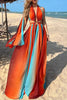 Sexy Stripe Patchwork Backless Contrast Halter Long Dresses