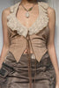 Casual Solid Color Lace Strap Design O Neck Tops