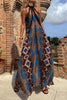 Casual Geometric Print Pocket Contrast V Neck Long Dresses