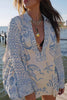 Casual Graffiti Print Tassel Contrast V Neck Long Sleeve Two Pieces