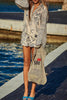 Casual Graffiti Print Tassel Contrast V Neck Long Sleeve Two Pieces