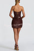Palmer Faux Leather Pleated Off Shoulder Neck Slit Stretch Mini Dress