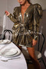 Festive Party Metallic Fabric Puff Sleeve Oversized Bow Detail Mini Dress