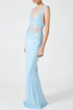 Wonderful Fusion Satin Lace Trim See-through Waist V-neck Drape Maxi Dress