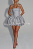 Araminta Glitter Fabric Square Halter Tie Neck Back Lace-up Fluffy Bubble Mini Dress