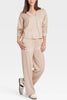 Oatmeal Morning Solid Color V-neck Sweatshirt and Elastic Waist Pocketed Lounge Pants Set