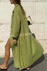 Linen Blend Solid Color Casual Lapel Tie Loose Maxi Dress