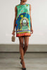 Natural Beauty Satin Unique Print Sleeveless H-line Mini Dress