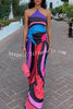 Jodie Unique Print Halter Scarf Tank and Elastic Waist Pocketed Wide Pants Set
