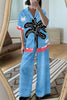 Abstract Graffiti Print Oversized Blouse and Elastic Waist Pocketed Pants Set