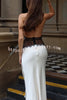 Seductive Details Satin Lace Waist Halter Tie-up Backless Maxi Dress