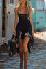 Bohemian Floral Print Suspender Irregular Midi Dress
