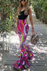 Cadee Unique Print High Rise Layered Flare Hem Stretch Pants