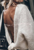 Chunky Season Knit Mohair-blend Long Sleeve Open Back Knot Design Loose Sweater