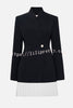 Fashionable Contrast Color Elegant Long Sleeve Pleated Suit Mini Dress