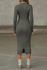 Solid Color Casual Long Sleeve High Neck Slim Midi Dress