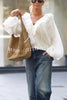 Ashlyne Tiered Ruffle Neckline Tie-up Balloon Sleeve Loose Blouse