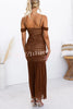 Eyes on Me Mesh Off Shoulder Ruched Fishtail Stretch Maxi Dress