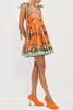 Linen Blend Unique Print Suspender Tie Casual Mini Dress