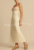 Effortless Elegance Contrast Gauze Fabric Ruched Slit Slip Midi Dress