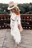 Beach Chic Linen Blend Ethnic Print Patchwork Tassel Elastic Waist A-line Skirt