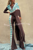 ROMA Tie-dye Print Front and Back Slit Detail Long Sleeve  Stretch Midi Top