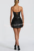 Palmer Faux Leather Pleated Off Shoulder Neck Slit Stretch Mini Dress