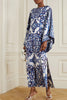 Blue and White Porcelain Print Loose Slit Maxi Dress